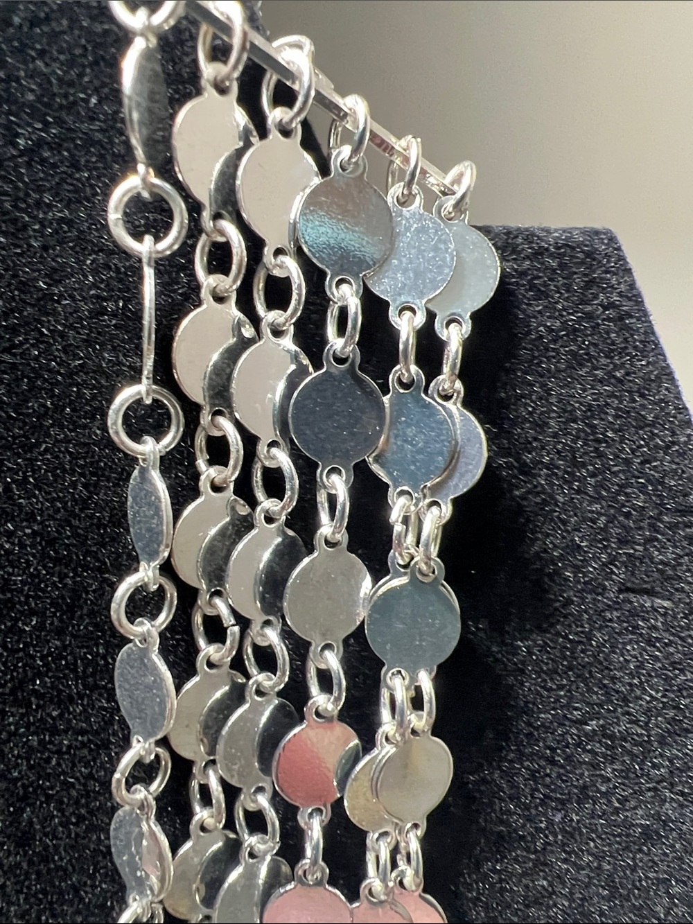 Sparkling Multi-Strand Silver Tone Disc Statement Necklace - Vintage - Picture 13 of 16